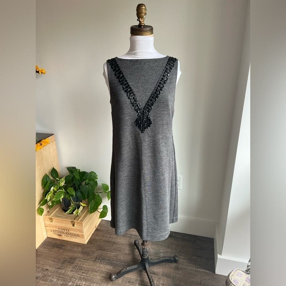 Tory Burch Beaded Elsa Embellished Wool Tie Dress Sleeveless Women's Size 4 Gray